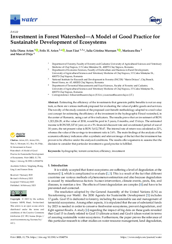 Investment in Forest Watershed—A Model of Good Practice for Sustainable Development of Ecosystems