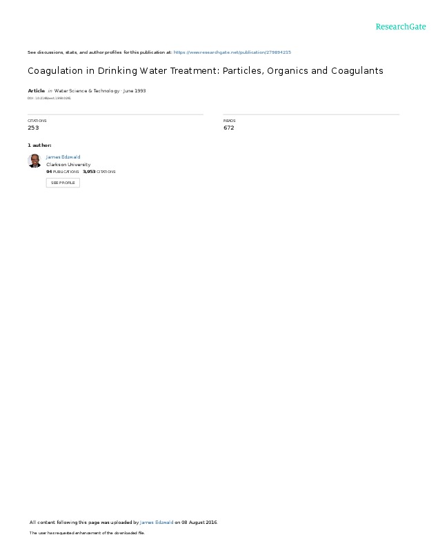 Coagulation in Drinking Water Treatment: Particles, Organics and Coagulants
