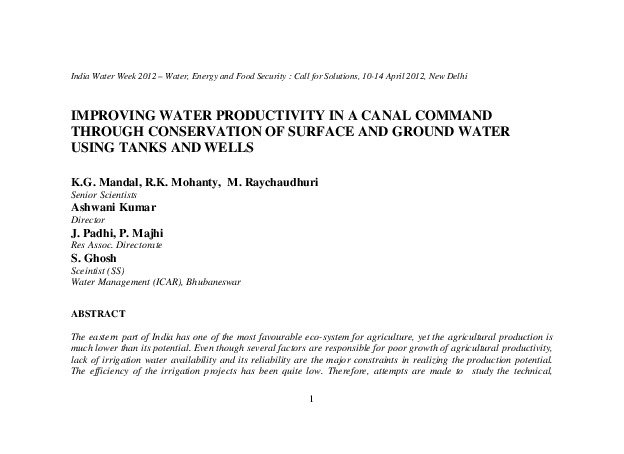 Improving Water Productivity in a Canal Command Through Conservation of Surfance and Ground Water Using Tanks and Wells