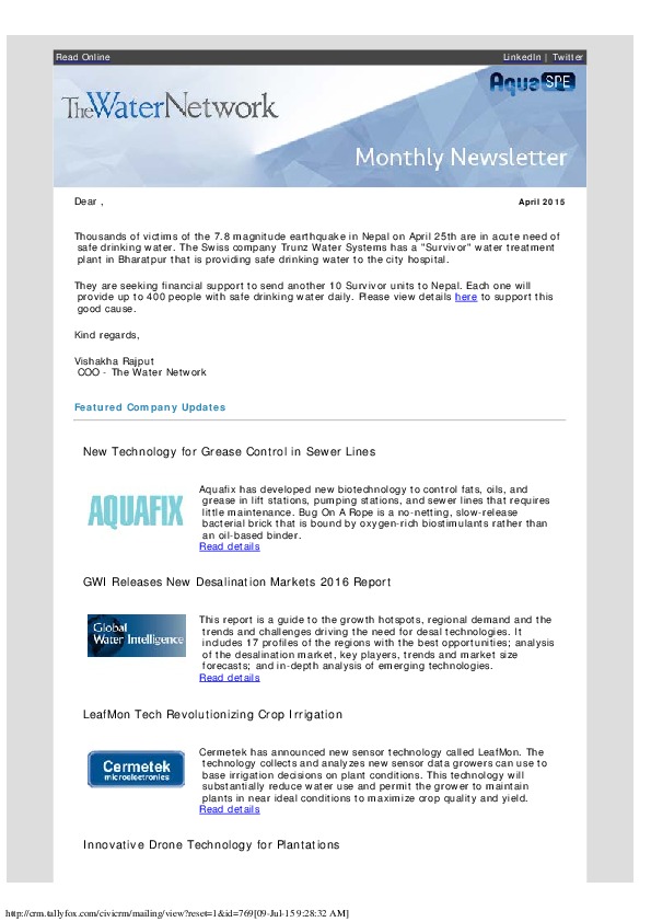 The Water Network Newsletter - 2015-04