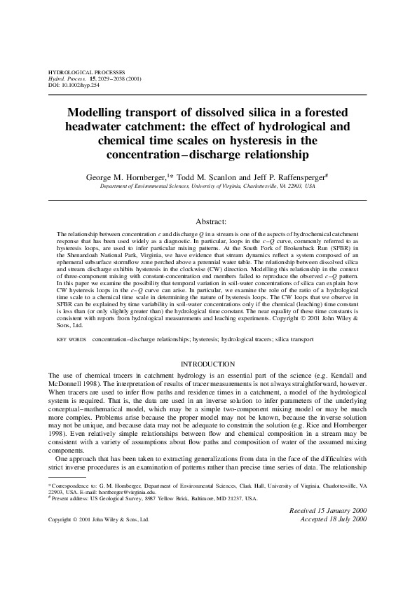 Modelling transport of dissolved silica in a forested headwater catchment