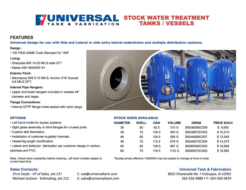 Universal Tank & Fabrication Stock Water Treatment Vessels