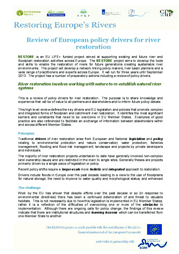 Policy drivers for EU restoration projects