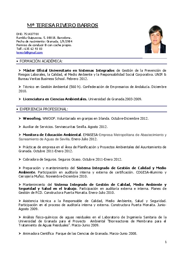 Teresa Rivero, Job searcher