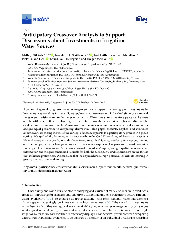 Participatory Crossover Analysis to Support Discussion about Investments in Irrigation Water Sources