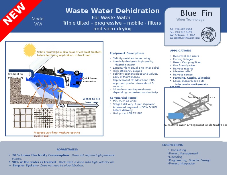 Compact system for solid removal - to be used in parallel, several dump trucks or dump trays are placed, so while one filled system is drying, t...