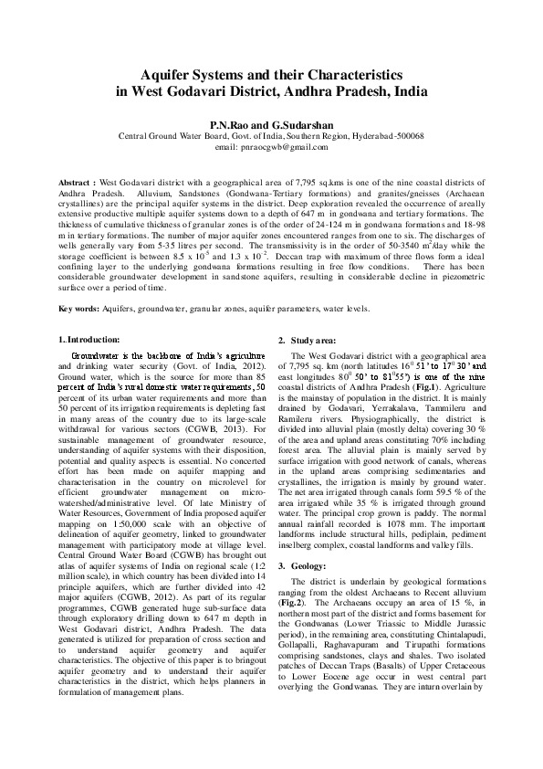 Aquifer Systems and their Characteristics  in West Godavari District, Andhra Pradesh, India