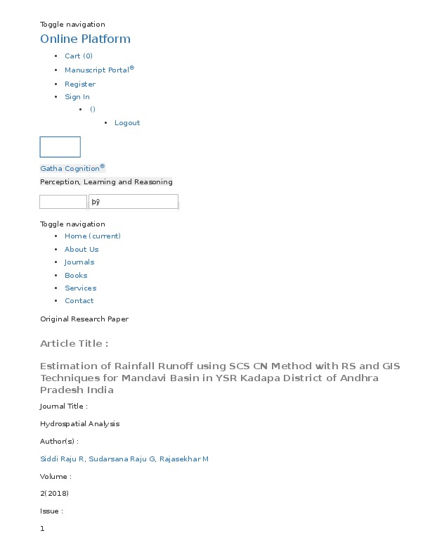 Article &#39;Estimation of Rainfall Runoff using SCS CN Method with RS and GIS Techniques for Mandavi Basin in YSR Kadapa District of Andhra Pra...