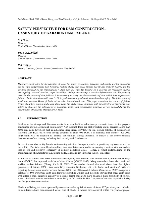 Safety Perspective for Dam Construction - Case Study of Gararda Dam Failure