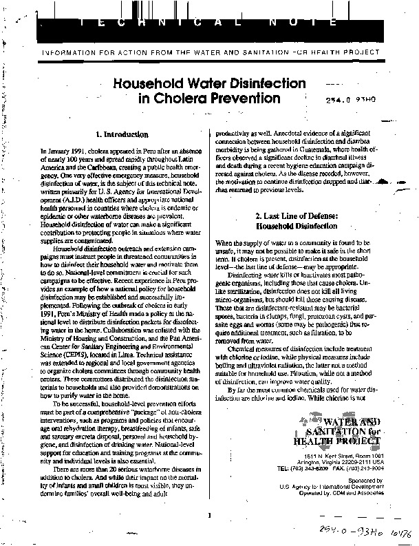 Household Water Disinfection in Cholera Prevention