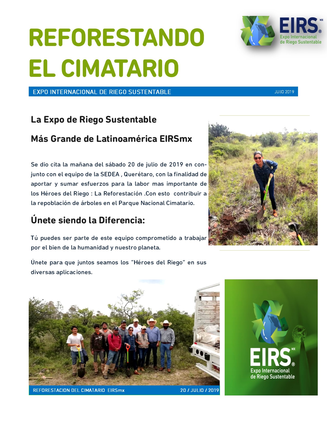 LA EXPO INTERNACIONAL DE RIEGO SUSTENTABLE EN REFORESTACI&Oacute;N DEL PARQUE NACIONAL CIMATARIO DE QUER&Eacute;TARO.