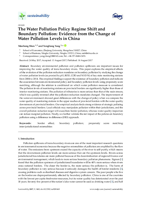 The Water Pollution Policy Regime Shift and Boundary Pollution