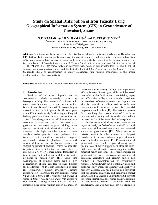 Study on Spatial Distribution of Iron Toxicity Using Geographical Information System (GIS) in Groundwater of Guwahati, Assam