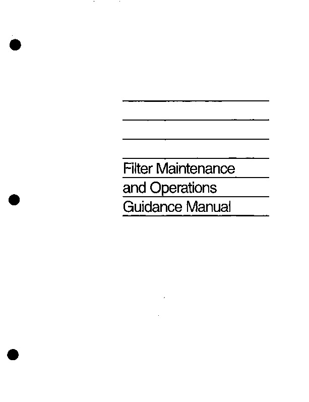 Filter Maintenance and Operations Guidance Manual