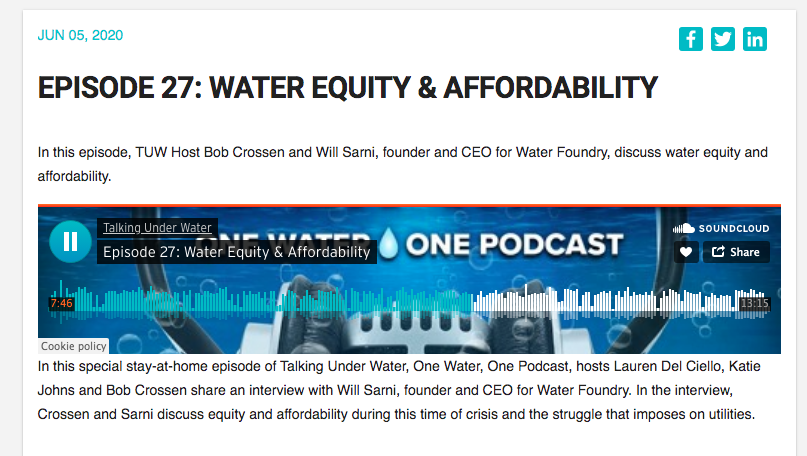 Talking Under Water is the premier podcast for the water industry, including municipal and industrial water and wastewater, residential water tr...