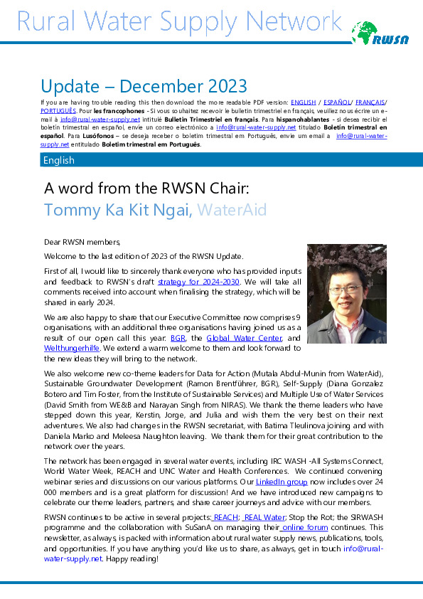 Word of the chair of RWSN:  Tommy Ka Kit Ngai, WaterAid
