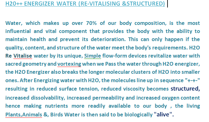 H2O++ energizer water &nbsp;(Water Re-structured)