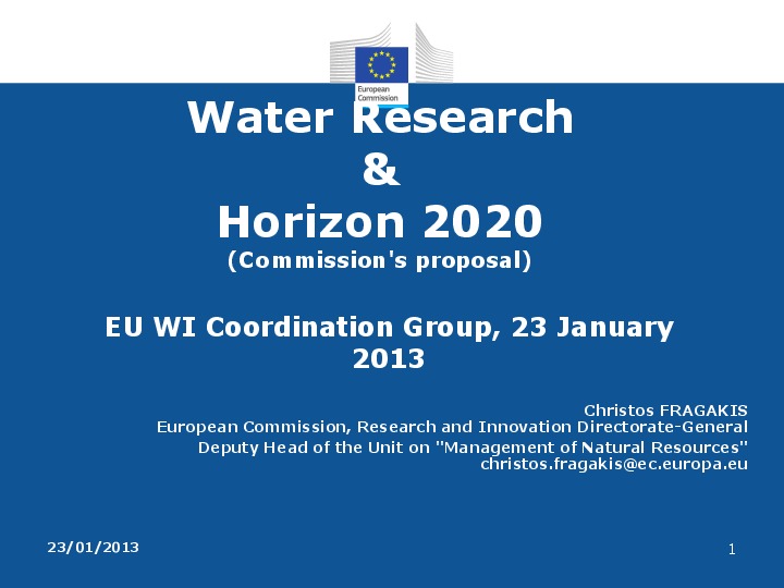 Water Research  &  Horizon 2020  (EU Commission) - 2013 