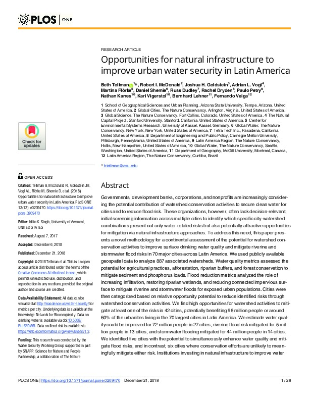 Opportunities for Natural Infrastructure to Improve Urban Water Security in Latin America