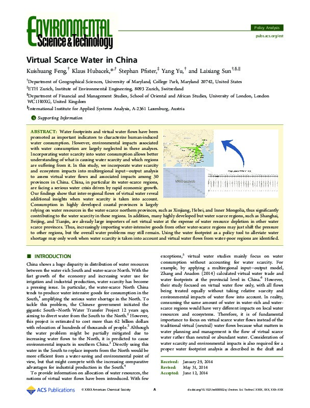 Virtual Water Scarcity in China 2014