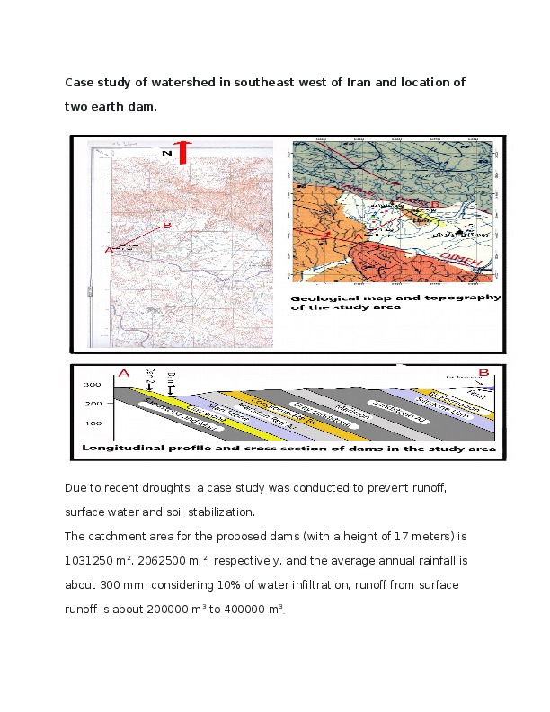Case study of watershed in southeast west of Iran and location of two earth dam.