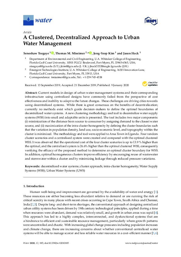 A Clustered, Decentralized Approach to Urban Water Management