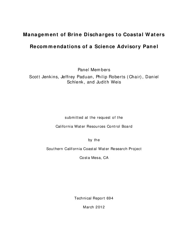 Management of Brine Discharges to Coastal Waters