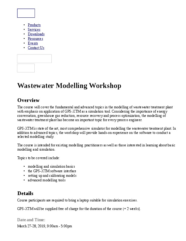 Water & Wastewater Modelling Workshop, March 27-28