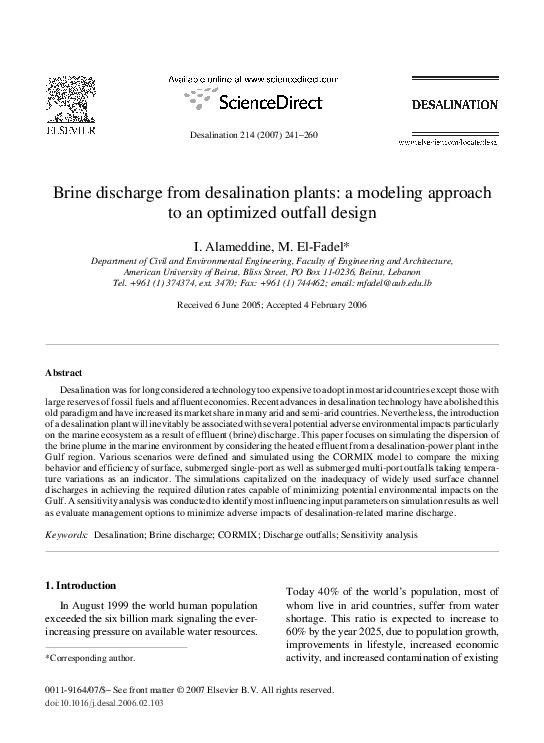 Brine Discharge From Desalination Plants: A Modeling Approach to an Optimized Outfall Design