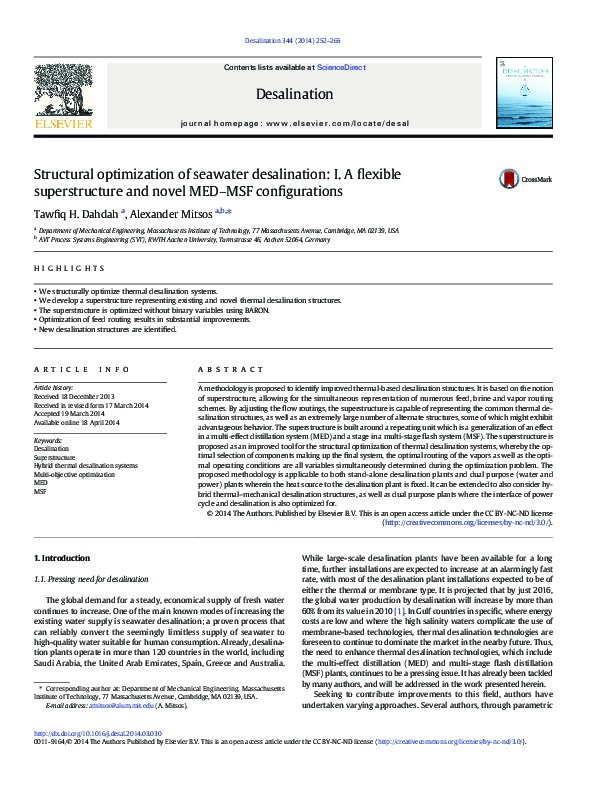 Structural Optimization of Seawater Desalination