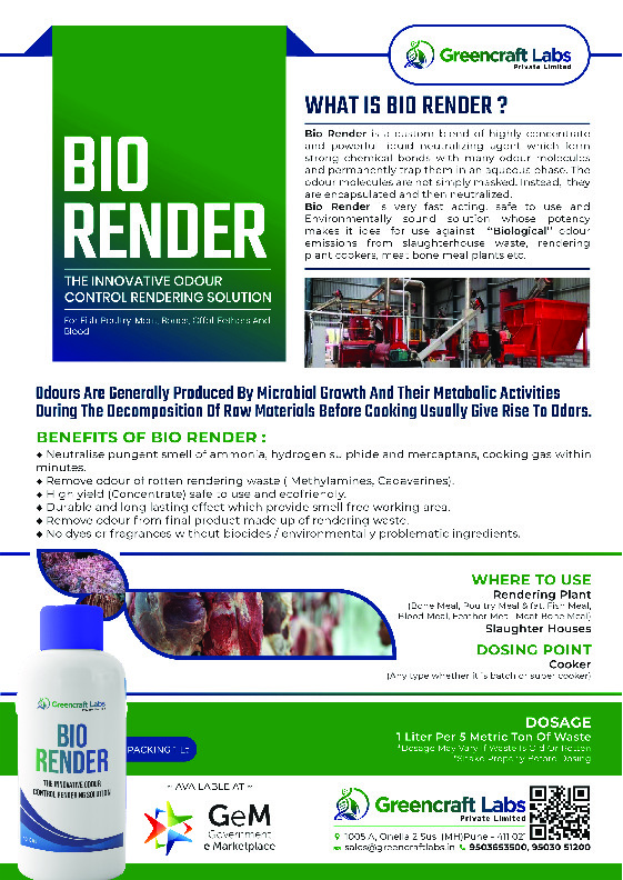Do you often face smell issues in the Rendering plant?Greencraft Labs Private Limited has devised a biosolution BioRender for rendering plants t...