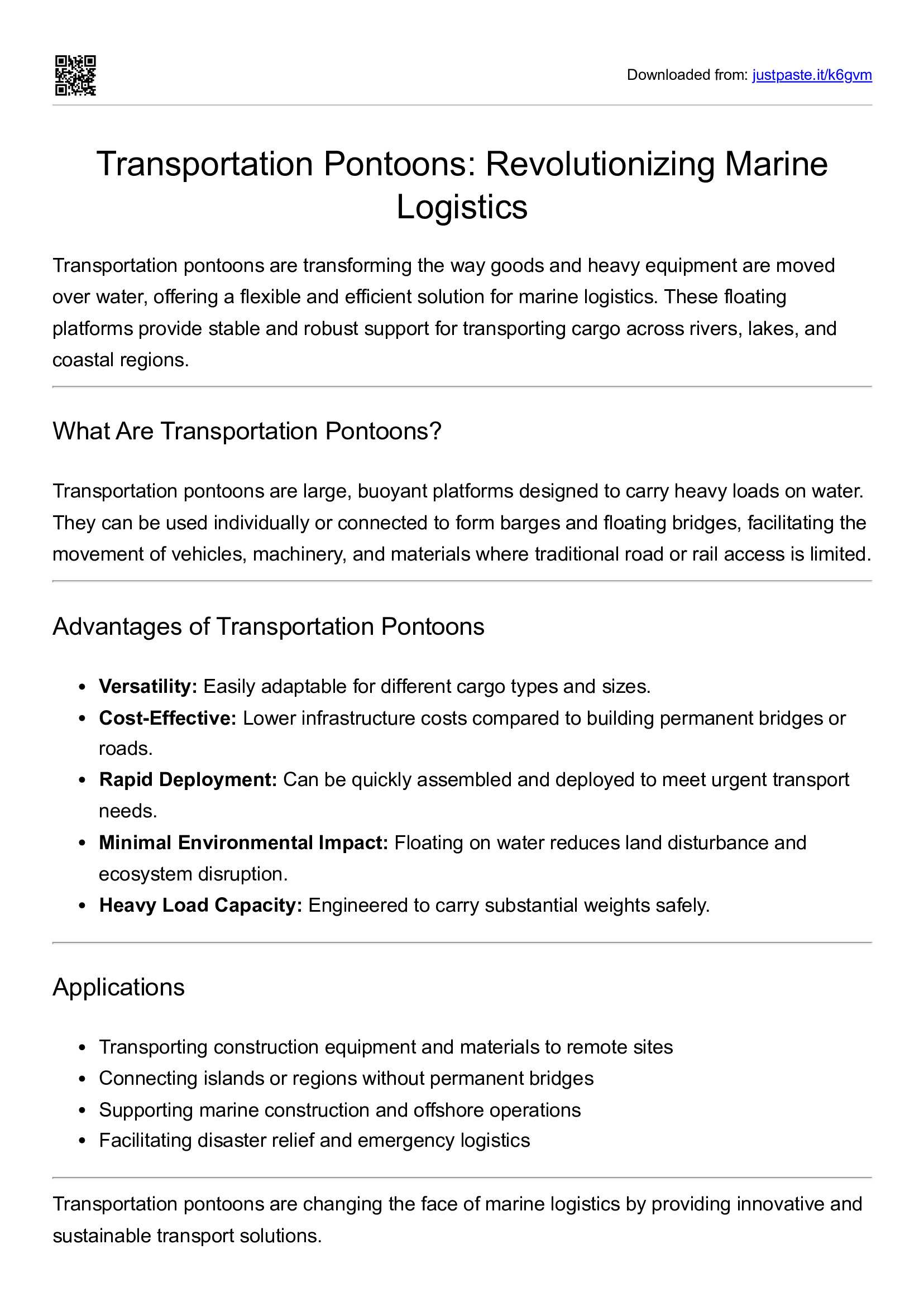 Transportation pontoons