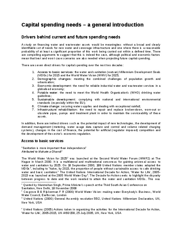 Cost drivers for urban water and wastewater capital spending 