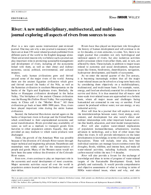River: A new multidisciplinary, multisectoral, and multi‐issues journal