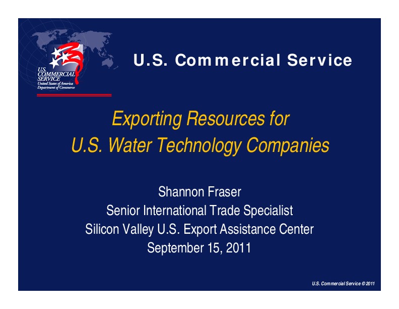 Export resources for US Water Technology companies - US DOC Oct 2011