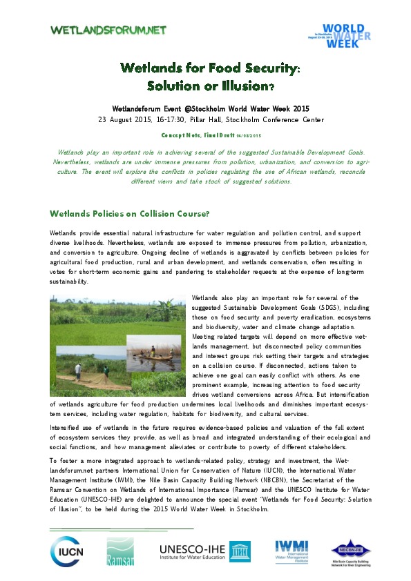 Wetlands for Food Security - Concept Note