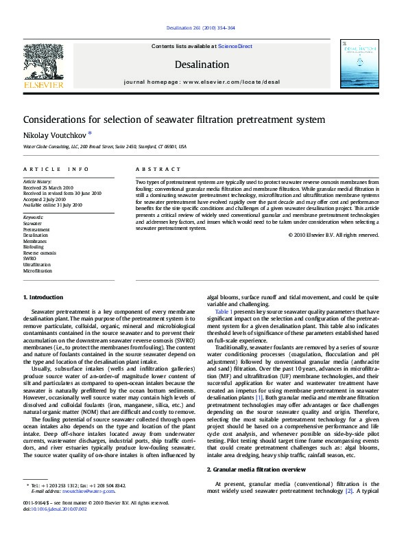 Considerations for selection of seawater filtration pretreatment system