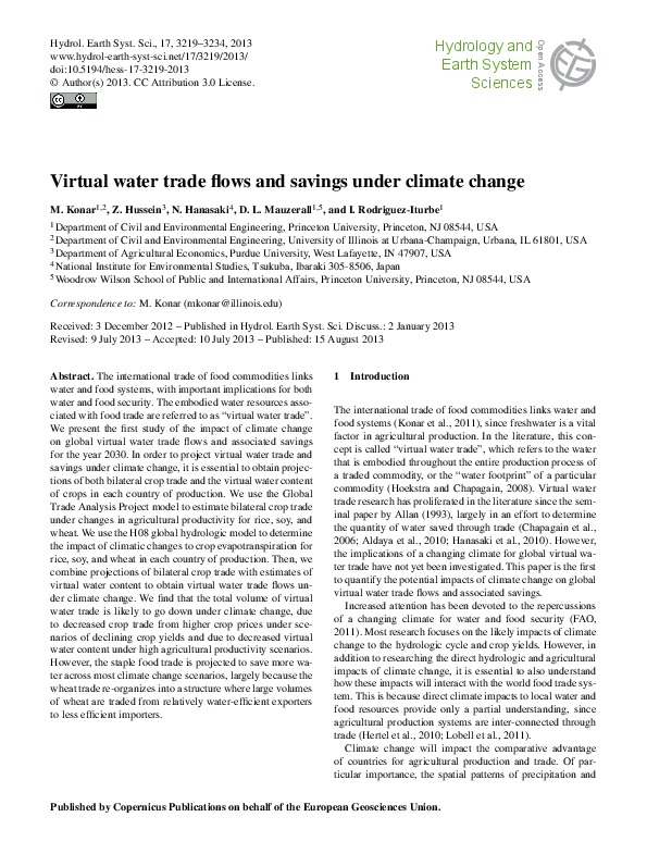 Virtual Water Trade Under Climate Change 2013 