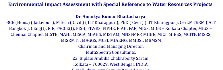 Environmental Impact Assessment with Special Reference to Water Resources Projects