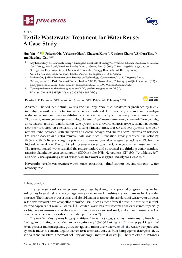 Textile Wastewater Treatment for Water Reuse: A Case Study