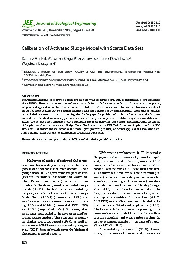 Calibration of ​Activated ​Sludge Model ​with Scarce ​Data Sets ​