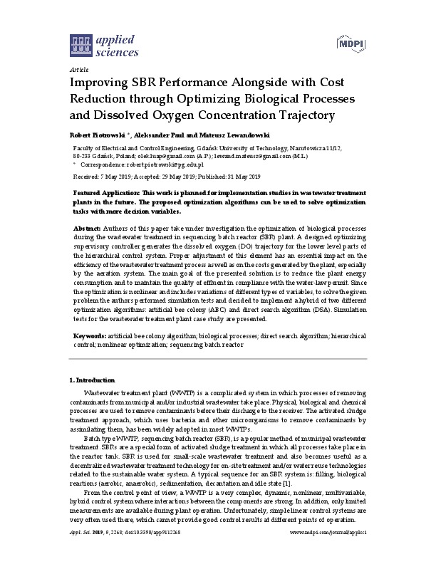 SBR Performance Alongside with Cost Reduction through Optimizing Biological Processes