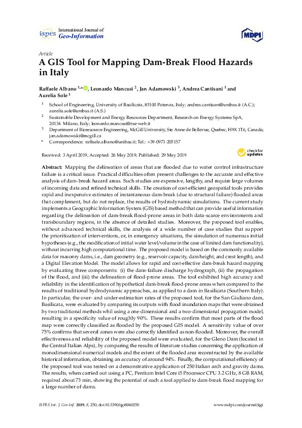 A GIS Tool for Mapping Dam-Break Flood Hazards in Italy