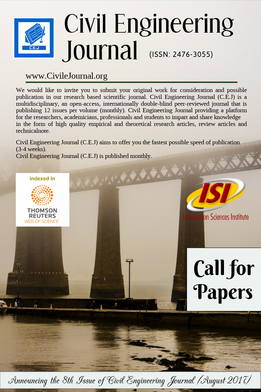Civil Engineering Journal (ISI: Thomson Reuters Master Journal List-Web of Science) Call for Papers We would like to invite you to submit your o...