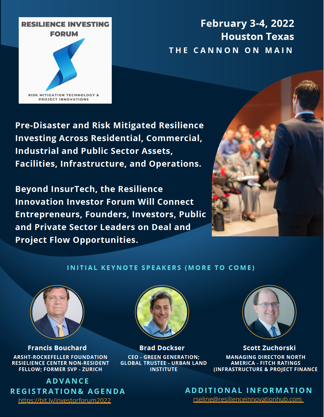 The Inaugural Resilience Innovation Investor Forum set for February 3rd and 4th - in person and hybrid sessions. If you have a technology, equip...