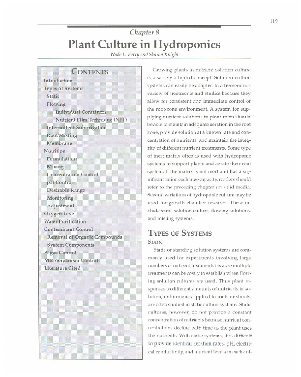 Plant Culture in Hydroponics