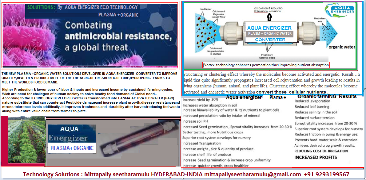 SUSTAINED ORGANIC AGRICULTURE BY AQUA ENERGIZER CONVERTER OF PLASMA+ ORGANIC WATER