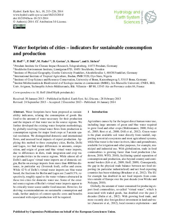 Water Footprint in Cities 2014