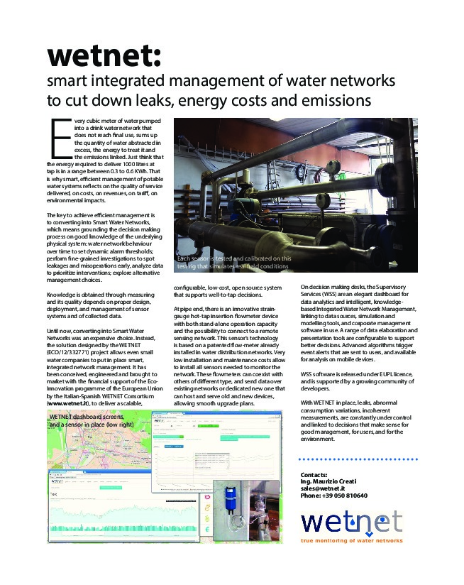 WETNET: smart integrated management of water networks to cut down