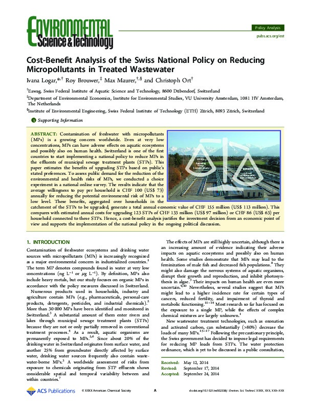 Logar et al. 2014 - Swiss National Policy on Reducing  Micropollutants